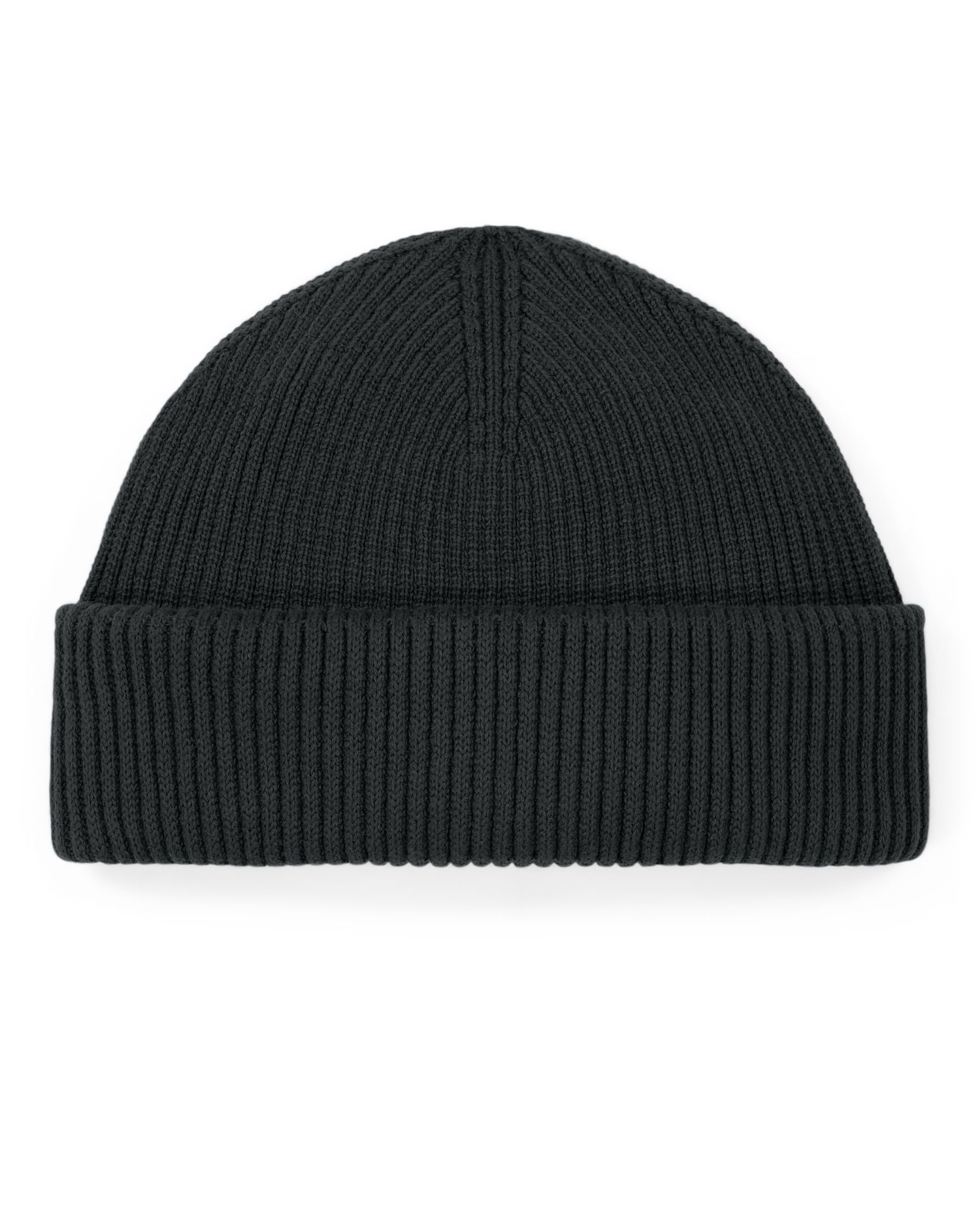 Beanie 01 in Schwarz, Logo auf dem Umschlag bestickt