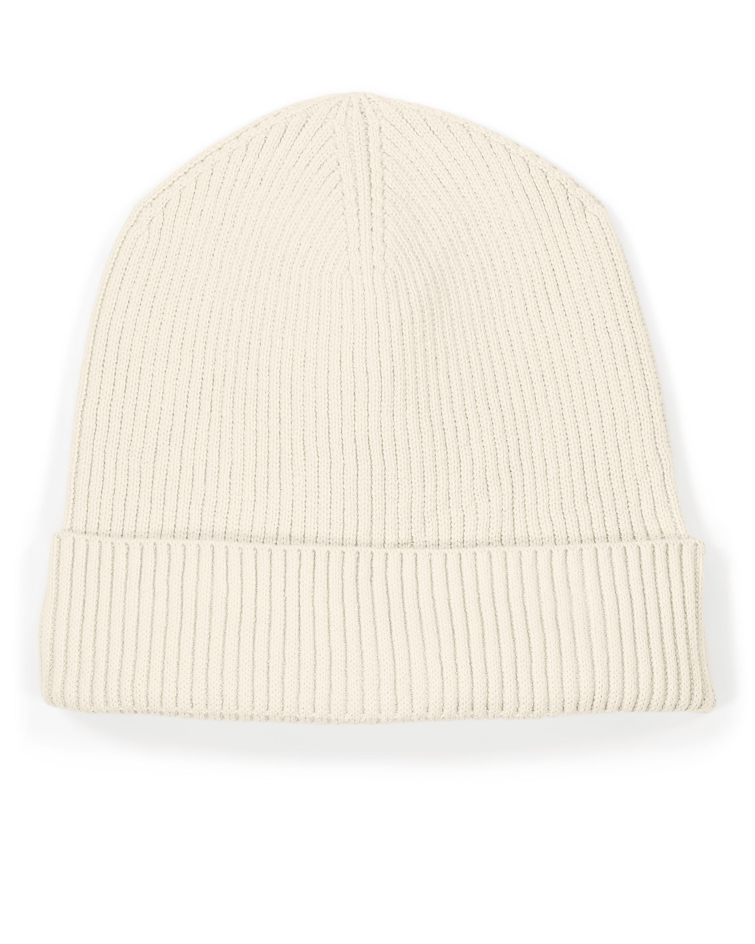 Beanie 02 in Natur mit Logo auf dem Umschlag