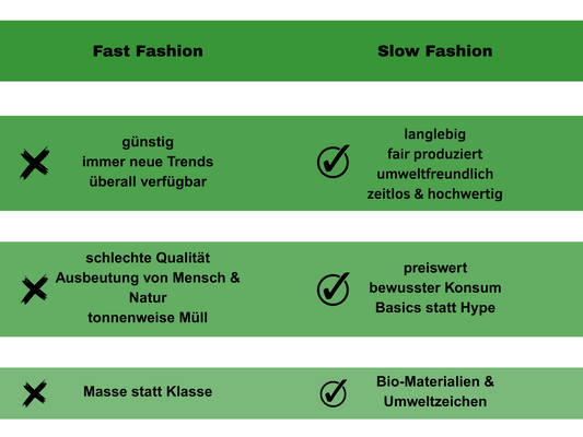Vergleich zwischen Fast- und Slow Fashion